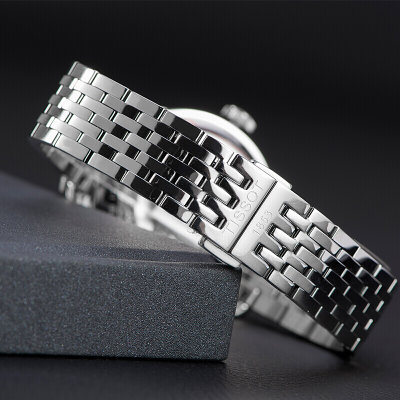 天梭(TISSOT)手表力洛克系列 T006新款80小时全自动机械时尚潮流精男表(银壳白面银钢带)