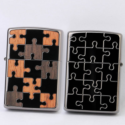 美国芝宝zippo打火机 黑冰镶嵌实木双面雕刻 150bk 爱的拼图
