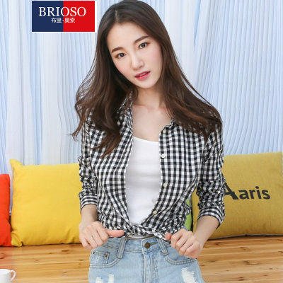 BRIOSO新款 女式纯棉棋盘格子长袖衬衫 女衬衣(B142110027)