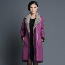 莉妮吉尔2017冬新款高端皮衣女中长款修身水貂毛领海宁皮草绵羊皮外套(紫色 XL)