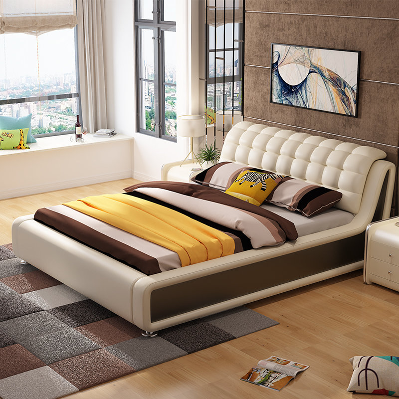 床双人床带抽屉15米18米储物床软床婚床皮艺床高箱床皮床2柜15米x20米