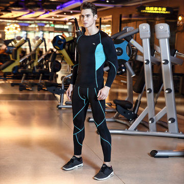 男士速干紧身衣套装长袖跑步压缩服弹力马拉松运动健身服tp1332(黑色 M)