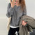 MISS LISA韩版宽松短款毛衣外套长袖针织衫开衫上衣K1108(咖色 XL)第3张高清大图