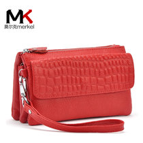 莫尔克（MERKEL）新款牛皮女手机钱包手拿斜跨迷你小包包手拿小包女士真皮时尚品牌手抓包(红色)