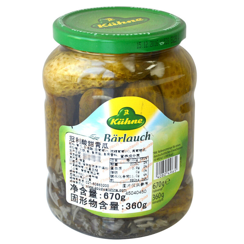 冠利酸甜青瓜670g德国进口方便速食配菜西餐烘培