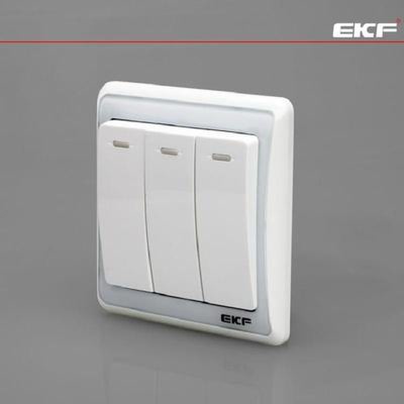 ekf伊可夫三位双控荧光开关 开关面板柏林雅白86系列 bl23