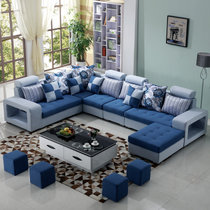 紫茉莉沙发布艺沙发大户型沙发简约现代客厅三人转角布艺沙发(颜色请下单 备注 六件套送地毯)