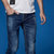 G&G男装新品春季做旧划烂男士牛仔裤蓝色小脚牛仔裤修身牛仔男裤(蓝色 35)第5张高清大图