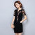 VEGININA 宽松型V领中长款修身连衣裙短袖 9509(黑色 M)第2张高清大图