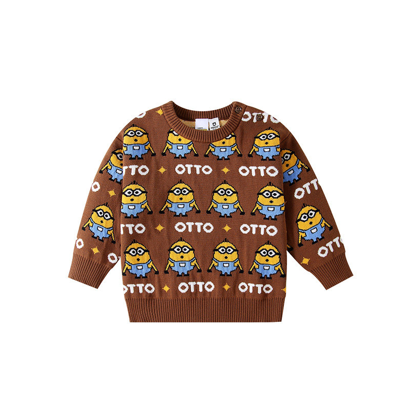 小黄人ip款小猪班纳童装男童圆领卡通毛衣宝宝冬季针织衫纯棉80复古黄