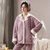 秋冬季新款女士睡衣甜美长袖开衫毛绒卡通动漫套装家居服(紫色 L)第2张高清大图