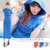 DELUXSEY 字母印花卫衣套裙两件套 夏季韩版短袖连帽上衣+开叉长裙(蓝色 S)第4张高清大图