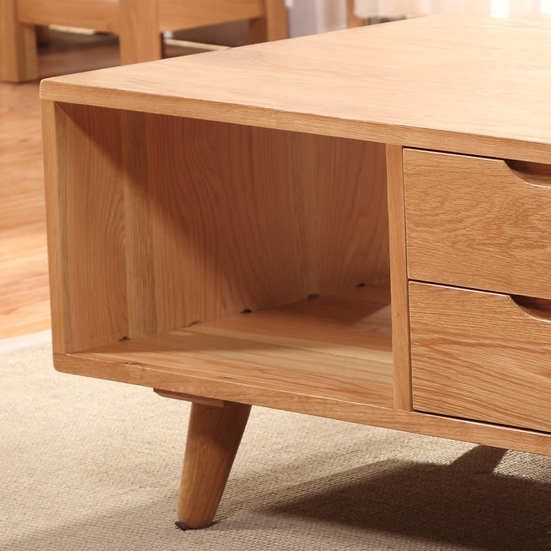 品尚美家木茶几北欧原木实木小茶几现代简约双抽茶几长几(原木色)