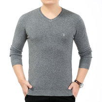 秋冬季男士毛衣青年针织衫V领羊毛衫中年薄款纯色套头长袖打底衫XYD1833(灰色)