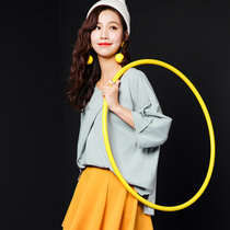 七格格 2017春装新款 不对称圆领纯色宽松七分袖T恤 女X862(灰蓝色 S)