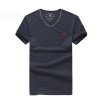 短袖T恤 夏装新款 韩版修身男士 V领纯色彩棉磨毛t恤 A10-H01(红色 M)