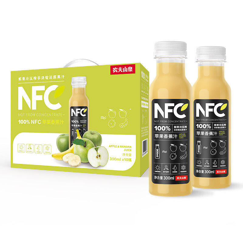 农夫山泉nfc果汁饮料100%nfc苹果香蕉汁300ml*10瓶 礼盒【图片 价格 
