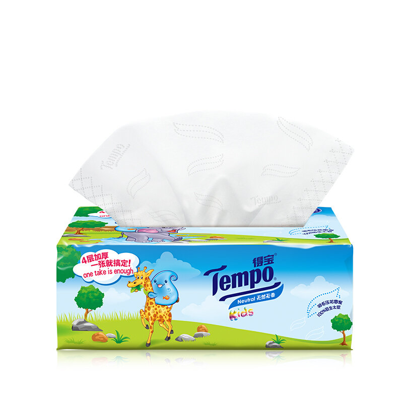 得宝tempo婴幼儿童纸巾抽纸4层90抽天然无香4国美超市甄选