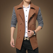 毛呢大衣男士英伦修身韩版中长款呢子大衣男秋冬男外套男风衣 J4809(褐色 M)