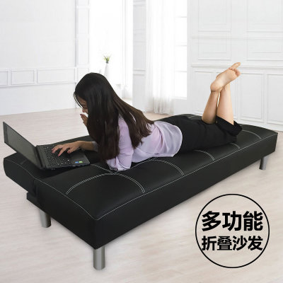 缘诺亿 时尚简约两用沙发床可折叠1.5/1.8米双人三人小户型客厅皮艺实木沙发6502#(深咖色 1.2米抱枕颜色随机)