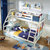 喜梦宝子母床上下床高低床组合双层床松木家具多功能实木床儿童床(蓝+白 1.35米子母床（简梯）)第3张高清大图