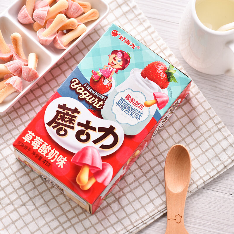 好丽友巧克力饼干蘑古力草莓酸奶味41g国美超市甄选