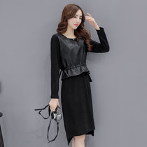 2016年冬季韩版新款长袖长裙纯色通勤圆领中腰套头时尚连衣裙女潮(黑色 XL)