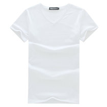 2017夏装新款纯白色男士圆领短袖T恤棉纯色短袖潮打底衫 ST001(白色V领)