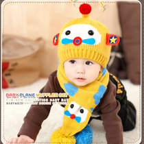 秋冬宝宝帽子男女婴儿帽子韩国儿童毛线帽围巾两件套0-3-6-12个月保暖(黄色)