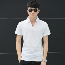 男士短袖T恤有领带领韩版翻领修身学生丅血桖夏季宽松POLO衫(白色 XXL)