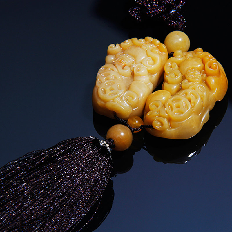 研美车配 车用挂饰 黄玉双貔貅 保平安挂件摆件 汽车内饰装饰品 送礼