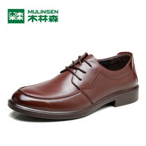 木林森男鞋秋季英伦男士休闲皮鞋低帮系带商务皮鞋260008(棕色)