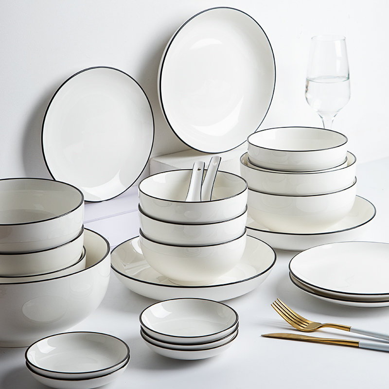 墨色陶瓷餐具套装日式碗碟套装家用北欧风简约现代碗盘子碗筷组合海贝