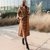 2017冬季新款韩版气质西装领格子长款修身系带毛呢外套大衣女第3张高清大图