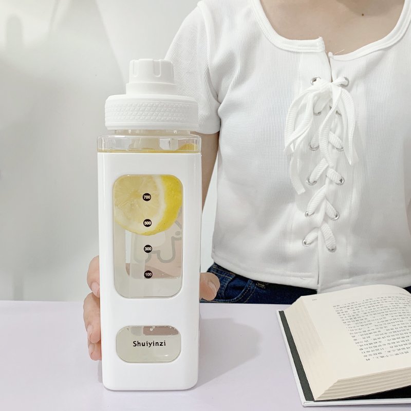 栋哈大容量运动水杯700ml水壶简约日系吸管杯女生吸管高颜值杯子白色