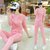 2021春秋运动套装女大码长袖休闲服韩版时尚卫衣两件套潮(粉色套装)第2张高清大图