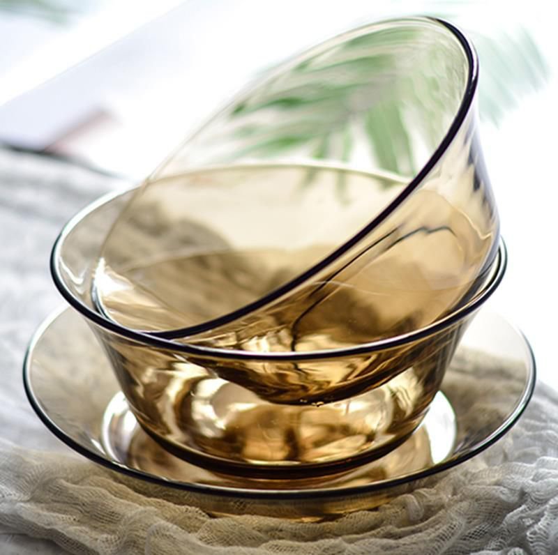 水晶凉粉玻璃碗调凉菜醉虾1个北欧茶色钢化玻璃碗盘ins家用耐用紫色盘