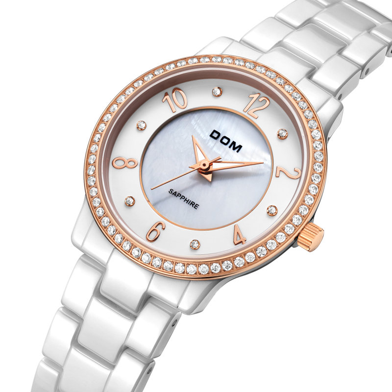 多姆(dom)女表(金色镶钻圆盘) 时尚商务个性四爪座设计优雅女士防水系