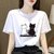 SUNTEK短袖t恤女装2022年新款夏季设计感国潮风ins白色宽松大码上衣(XL 136-155斤 黑猫字母)第2张高清大图