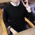 卡郎琪 男士秋冬季新款假两件保暖套头毛衣 韩版衬衫领针织衫假领长袖衬衣带领子上衣潮QCC126-1-850(黑色 XXXL)第4张高清大图