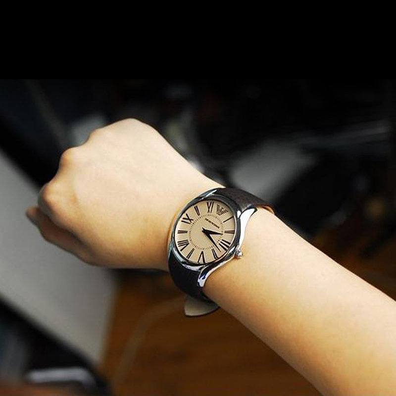 armani/阿玛尼手 男女情侣表 玫瑰金圆盘真皮石英表ar2041 ar2042(ar