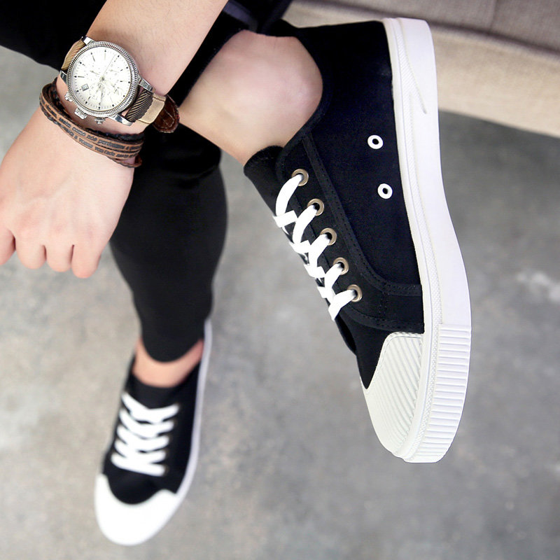 洛尚夏季新款小清新青年学生帆布鞋港仔风小白鞋男休闲鞋时尚布鞋板鞋