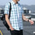 2021夏季男士短袖格子印花衬衫男棉质条纹薄款休闲衬衣(S83蓝色格子 XL)第4张高清大图