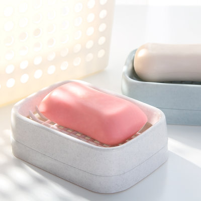 茶花肥皂盒家用双层沥水排水皂架洗脸盒卫生间创意便携大号香皂盒(蓝色)