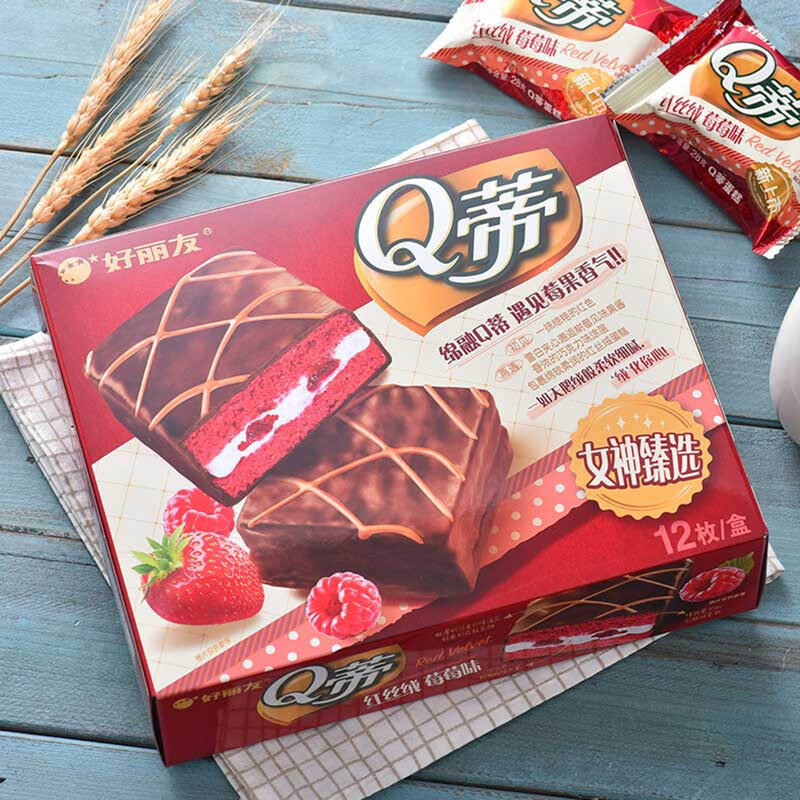 好丽友红丝绒q蒂蛋糕莓莓味336克