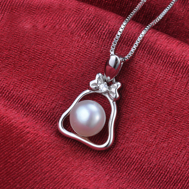 千足珍珠 叮珰 馒头珠无瑕8-8.5mm圣诞礼物天然淡水珍珠纯银吊坠