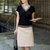 MISS LISA短袖T恤夏装针织衫v领撞色韩国东大门宽松气质打底衫T3247(黑色 M)第3张高清大图