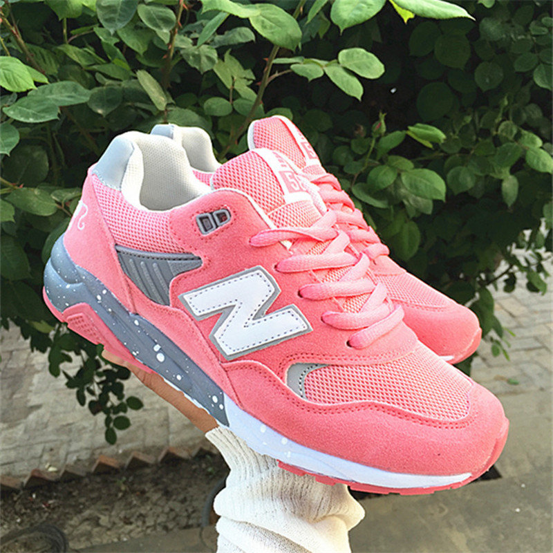 新百伦支撑韩版秋冬新款休闲运动女鞋580网面n字鞋女士跑步鞋潮鞋粉红