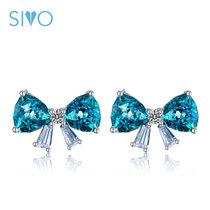 金猫银猫CSmall SIVO s925银饰品耳饰 蓝水晶蝴蝶结耳钉 韩版甜美可爱风送女友