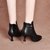 SUNTEK短靴女2021年秋冬季新款尖头低跟细跟靴子时尚加绒软皮女鞋(39 黑色/加绒)第5张高清大图